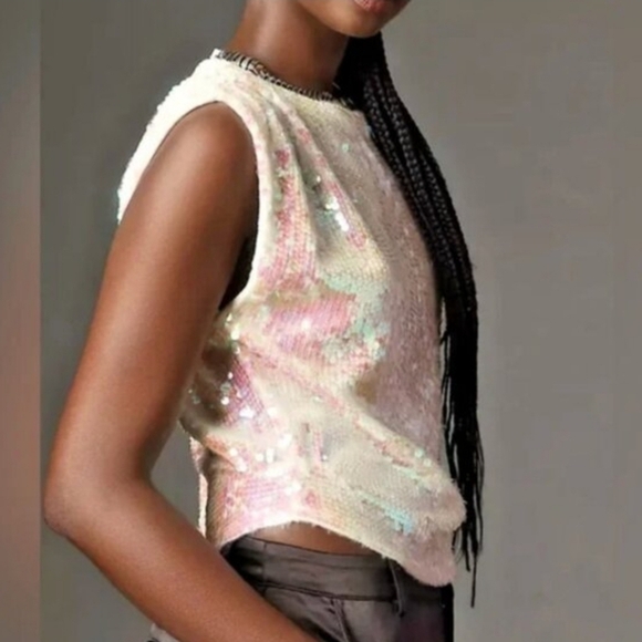 Pilcro Sweaters - Pilcro Sequin Muscle Cashmere Sweater Vest Top